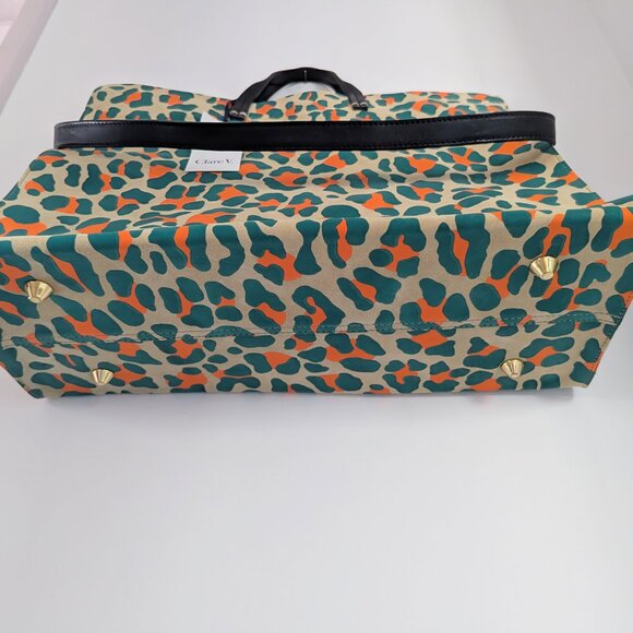 Clare V NWT Leopard Cheetah Print Neon Tote Bag Animal Print Cat Handbag Leather - Picture 3 of 13